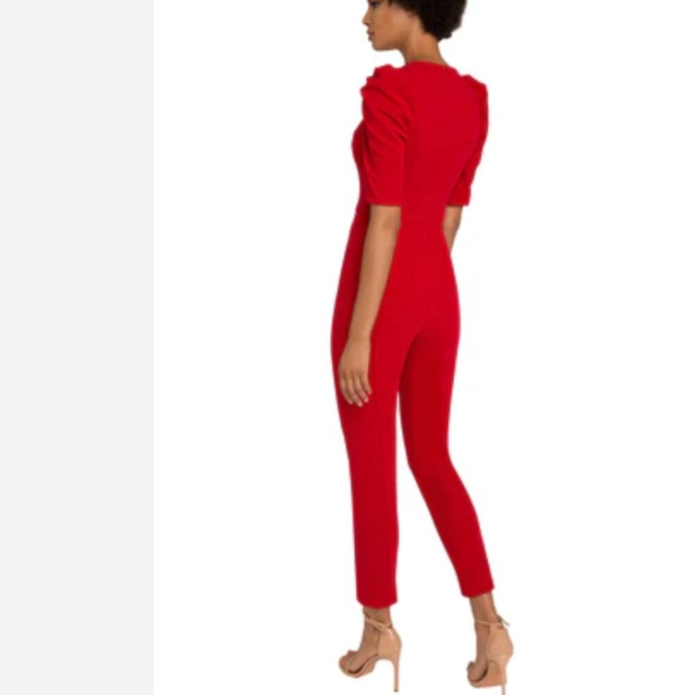 Black Halo Russo Preppy Edgy Academia Red Puff 3/4 Sleeves Pockets Jumpsuit Sz10 - Picture 3 of 7